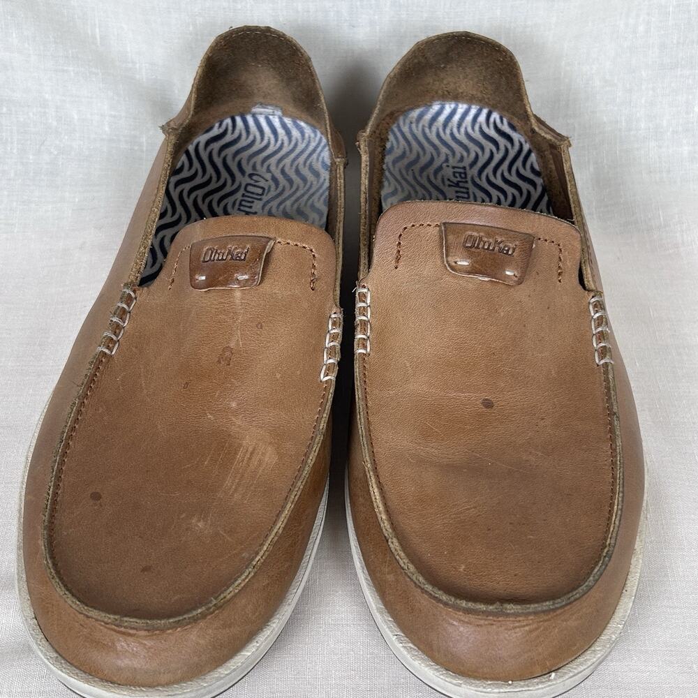 Olukai Kakaha Loafers Brown Tan Leather Casual Slip On Shoes Men’s Size 10.5